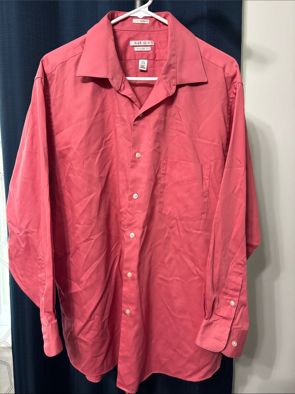 Van Heusen Men’s Coral-Pink Long Sleeve Button-Up Shirt
